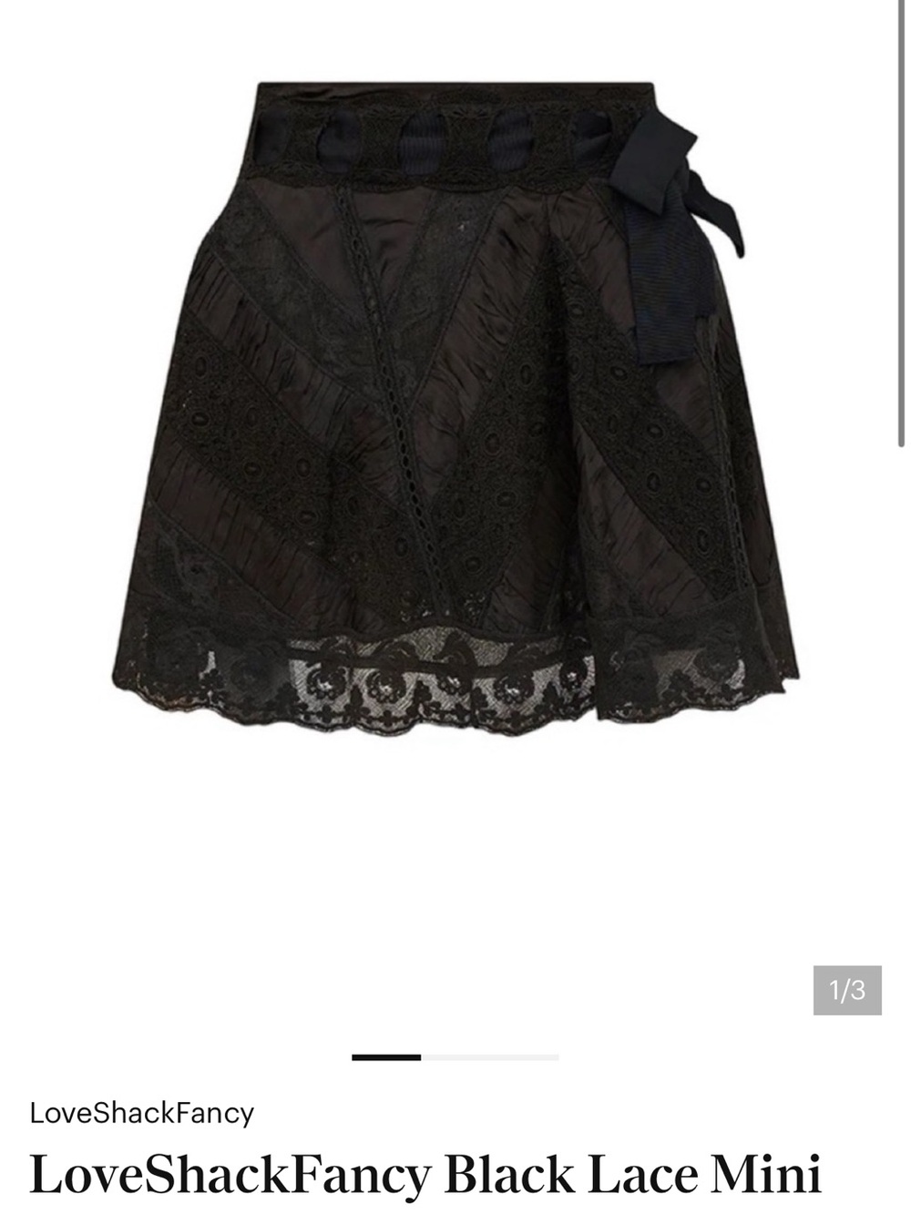LoveShackFancy Black Lace Mini Skirt